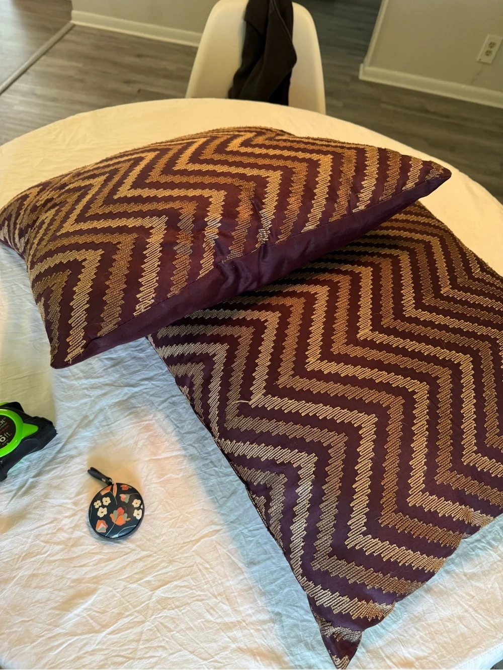 Elegant Chevron Decorative Pillow - Purple & Gold - set of 2